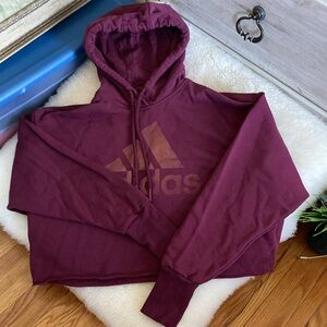 ADIDAS Purple Copper Graphic Logo Cropped Hoodie French Terry Boxy Sweatshirt M